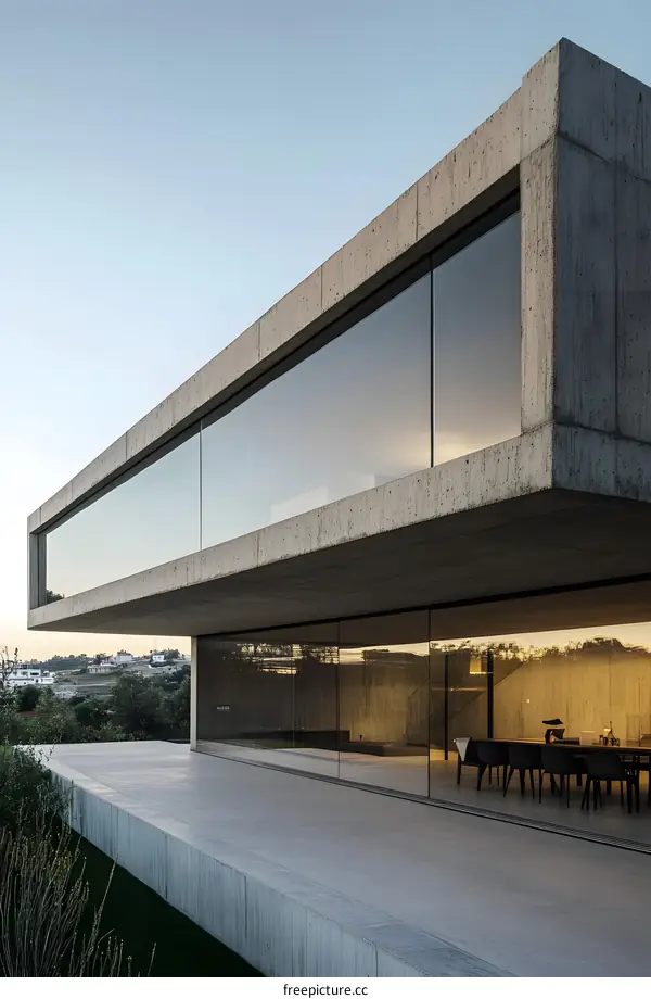 Modern Concrete House With Large Windows and Patio
