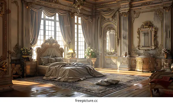 Luxury Bedroom Interior Design With Ornate Furniture And Gold Accents