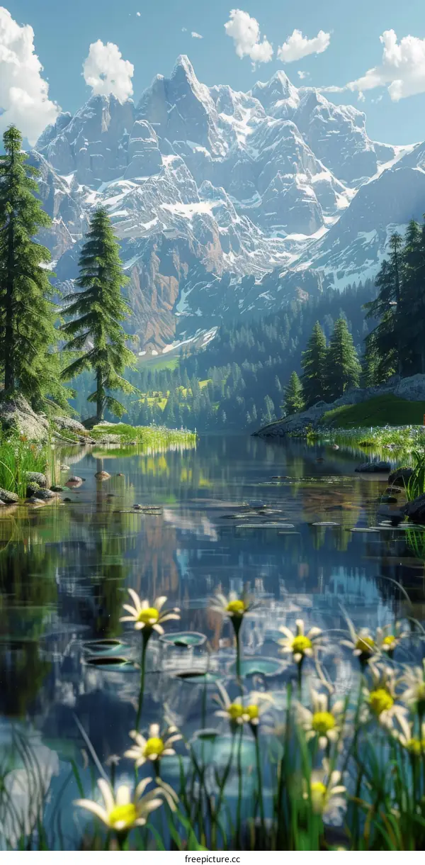 Crystal-Clear Mountain Lake Reflecting Snow-Capped Peaks