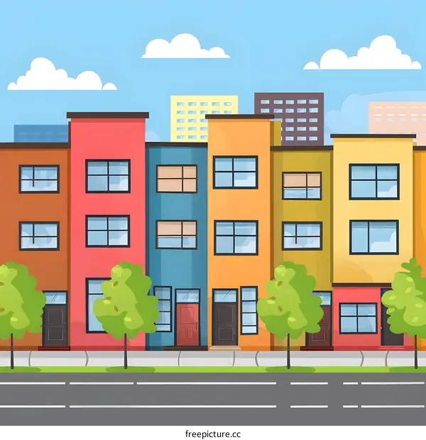 Colorful Row of Houses on a Sunny Day