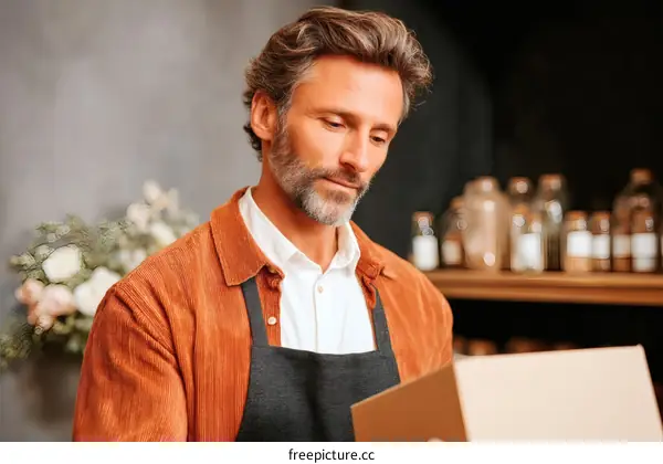 Caucasian Man Examining Package in a Store