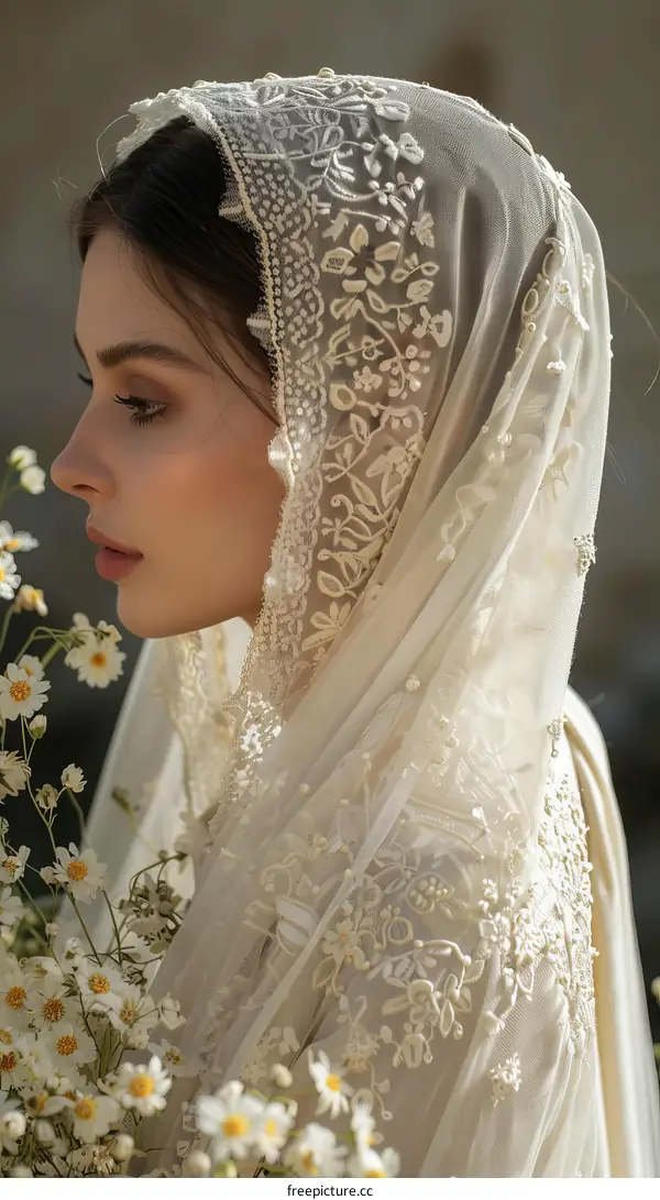 Elegant Lace Headscarf with Floral Embroidery
