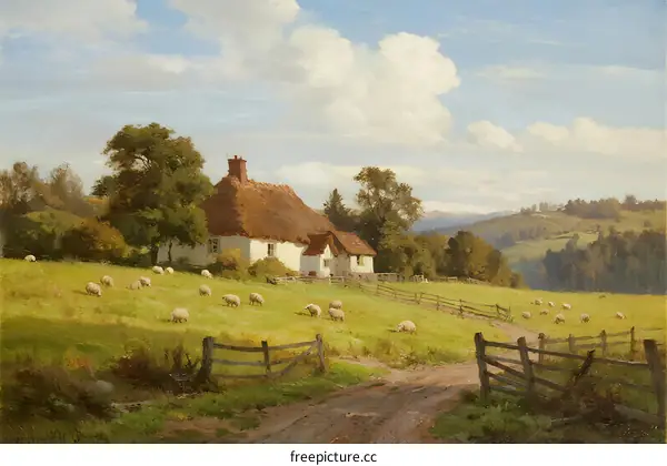 A Thatched Cottage in a Lush Green English Countryside