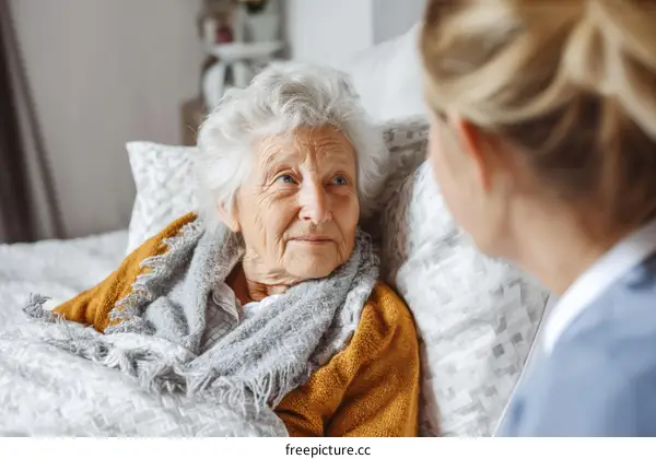 Elderly Caregiver and Patient Conversation in Bed