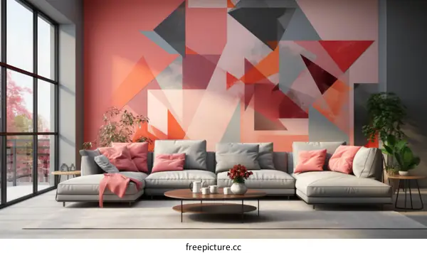 A Stylish Living Room With Abstract Geometric Wall Art