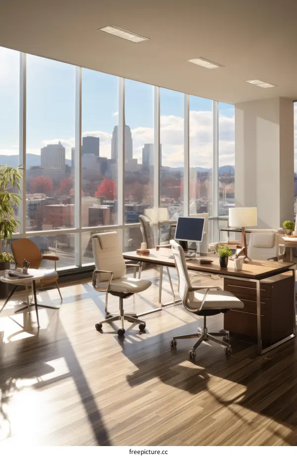 Modern Office Interior with Panoramic City View