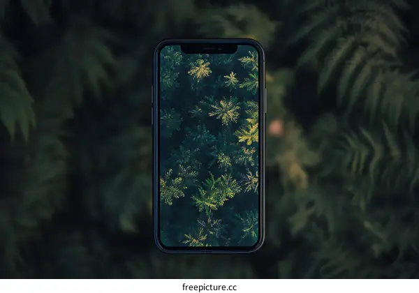 Black Smartphone with Aerial View of Forest Wallpaper