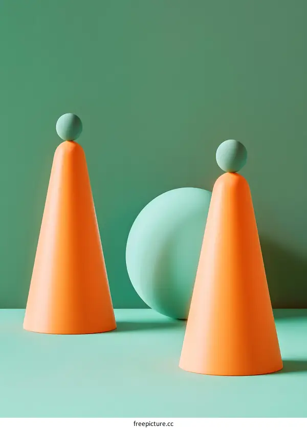 Abstract 3D Shapes With Green and Orange Colors