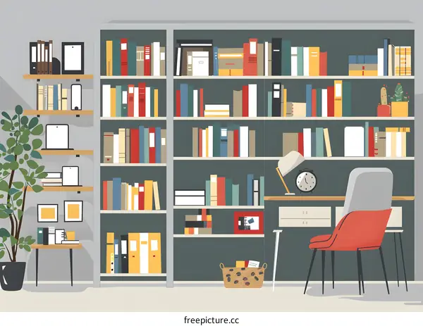 Modern Home Office Interior Design With Bookshelves