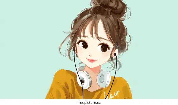 Smiling Girl with Headphones Illustration