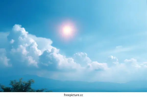 Beautiful Sky with Fluffy Clouds and Sun