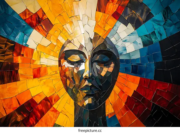 Abstract Mosaic Artwork Of A Face