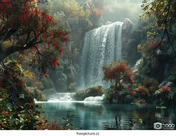 Enchanted Waterfall in Fantasy Forest
