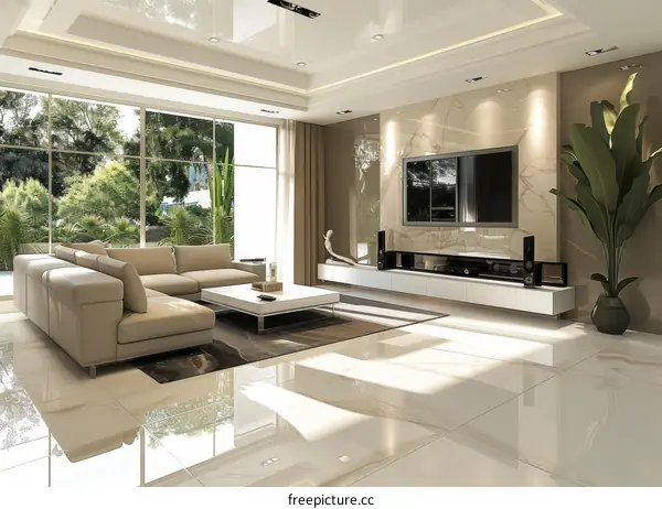 Modern Bright Living Room with Greenery and Ample Light