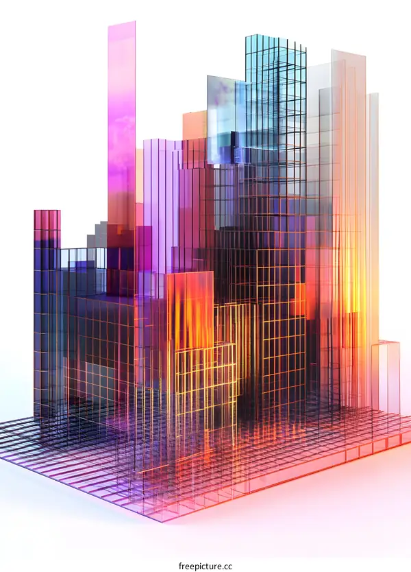 Abstract Cityscape With Colorful Glass Buildings