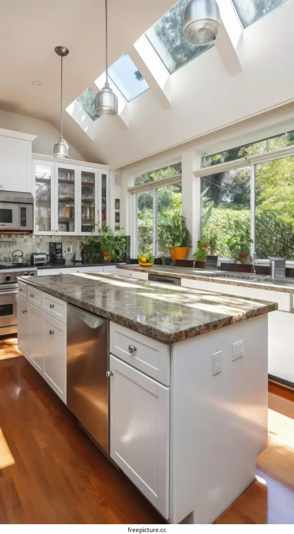 Modern kitchen interior vaulted ceiling island decor