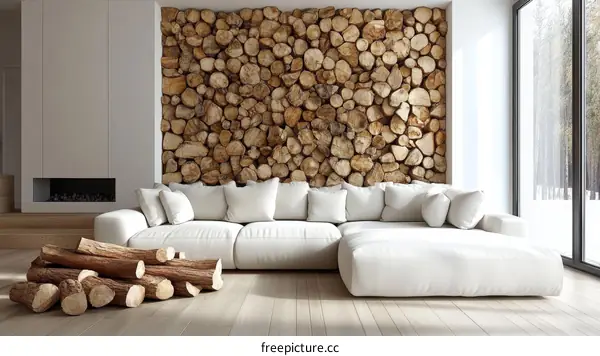 Modern Minimalist Living Room with Wood Accent Wall