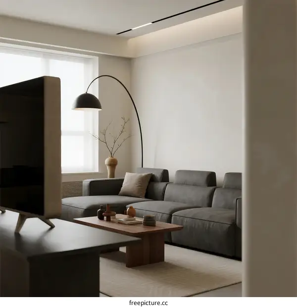 Modern Living Room with Comfortable Sofa and Floor Lamp