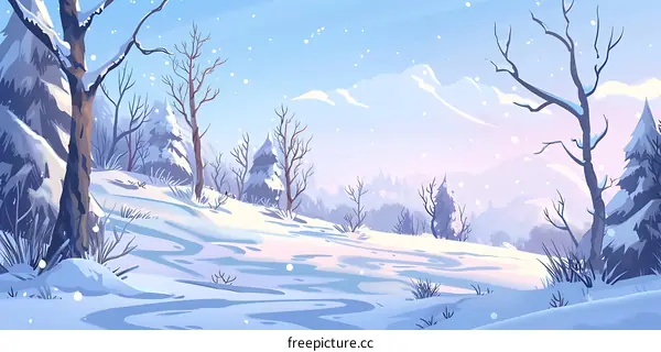Winter Landscape with Snowy Mountains and Trees