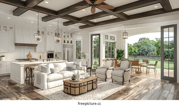 Living Room with Kitchen and Dining Area