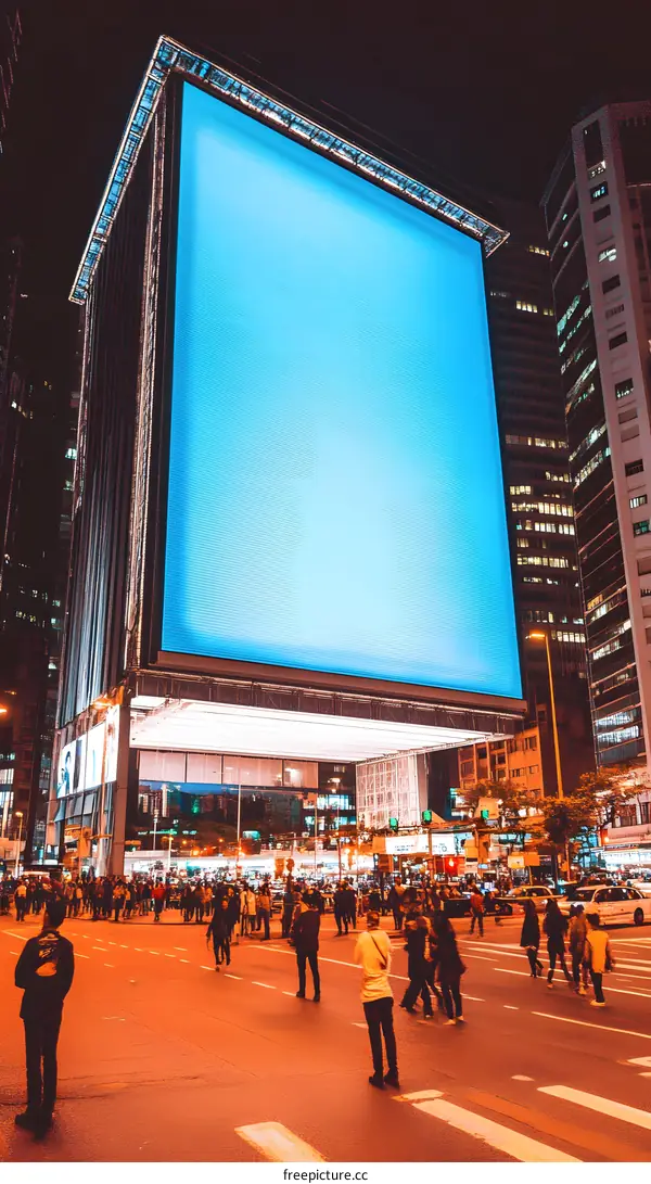 Large Blue Screen Building Night City