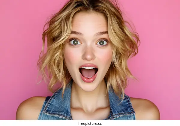 Surprised Woman Portrait Against Pink Background