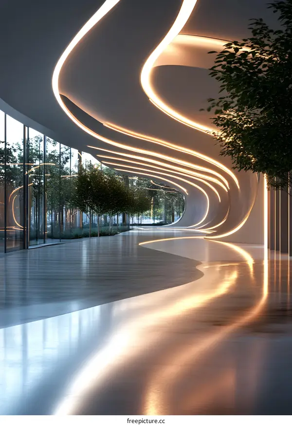Modern Architecture Interior Design with Curved Ceiling and Lighting