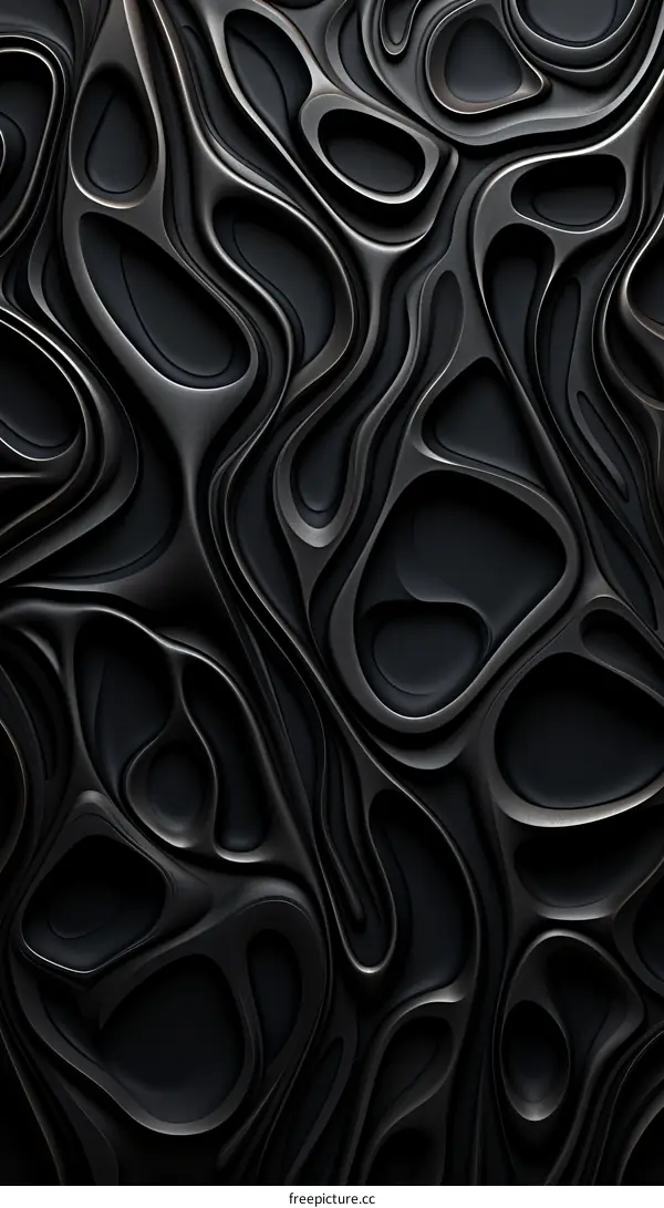 Black and silver 3D rendering of an organic structure