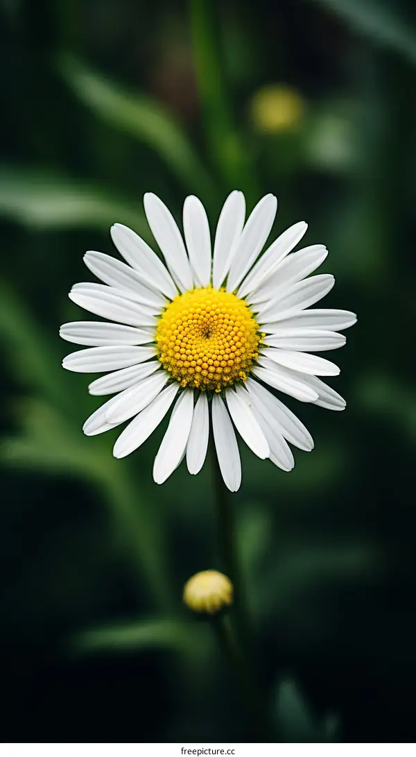 Close-up of a daisy flower with a yellow center and white petals