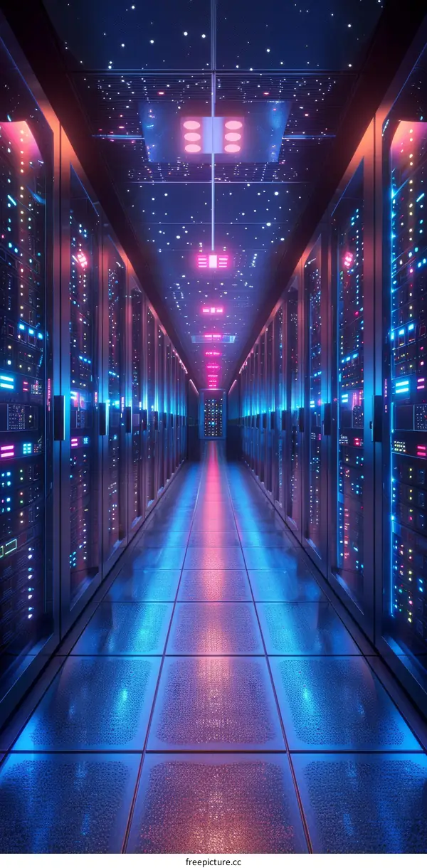 Futuristic Technology Server Room With Glowing Lights