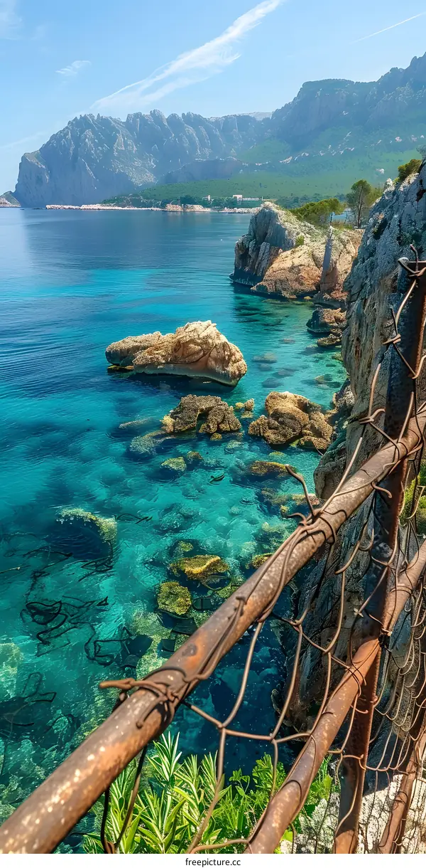 Clear Blue Water and Mountains on a Sunny Day