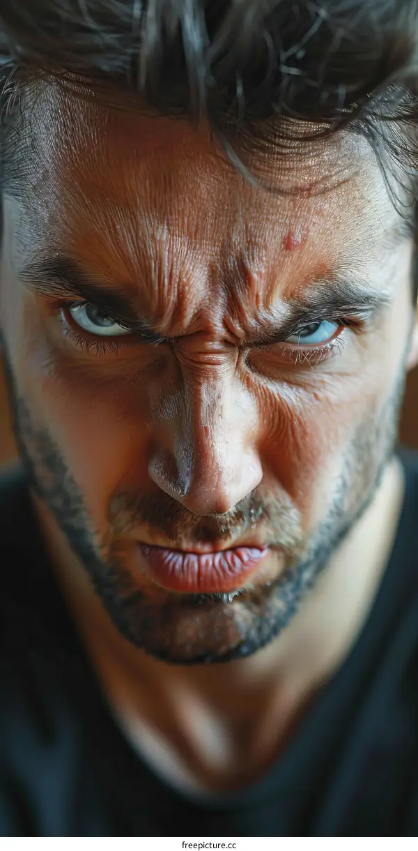 Close Up Angry Caucasian Man Portrait