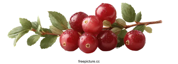 [Transparent Background PNG]Fresh Cranberries with Leaves on White Background
