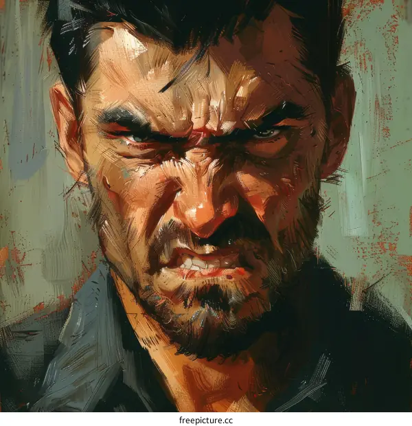 Portrait of a man with a beard and a scowl on his face