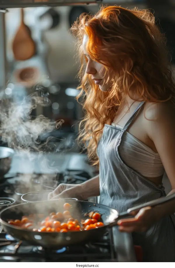 Redhead Woman Cooking in the Kitchen