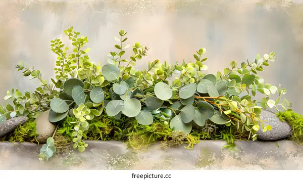 Green Greenery With Mossy Rocks Arrangement