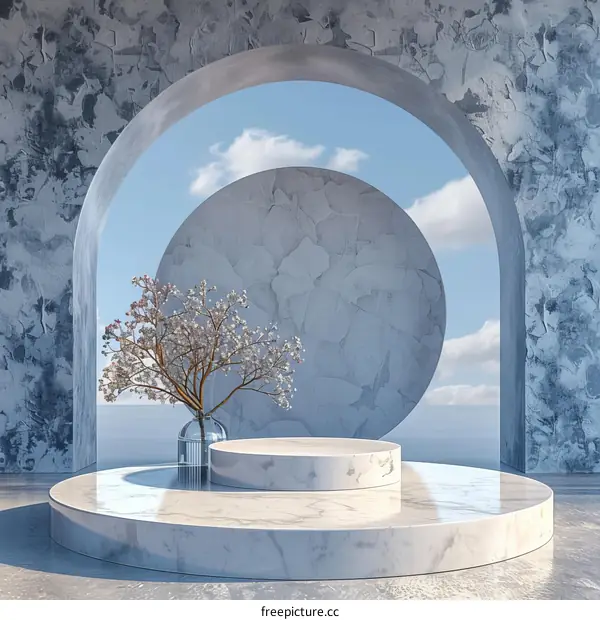 Modern Marble Podium Display with Sky View
