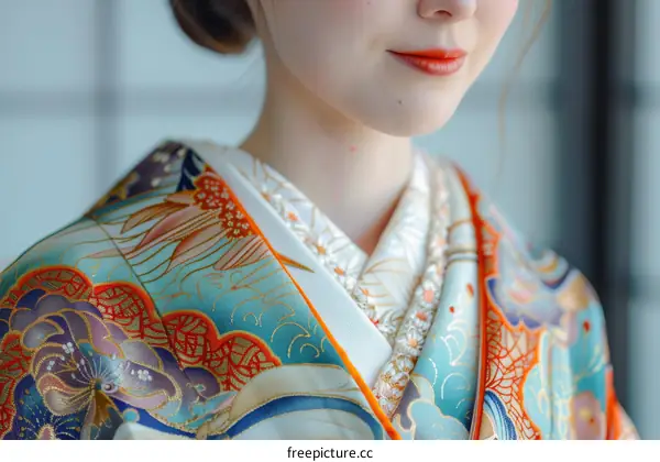 Close-up of a woman wearing a kimono