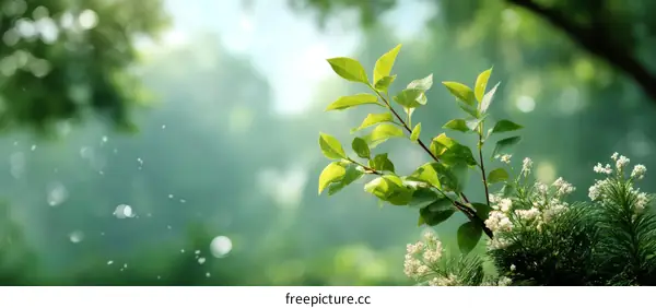 Fresh Spring Leaves and Blossoms in Nature
