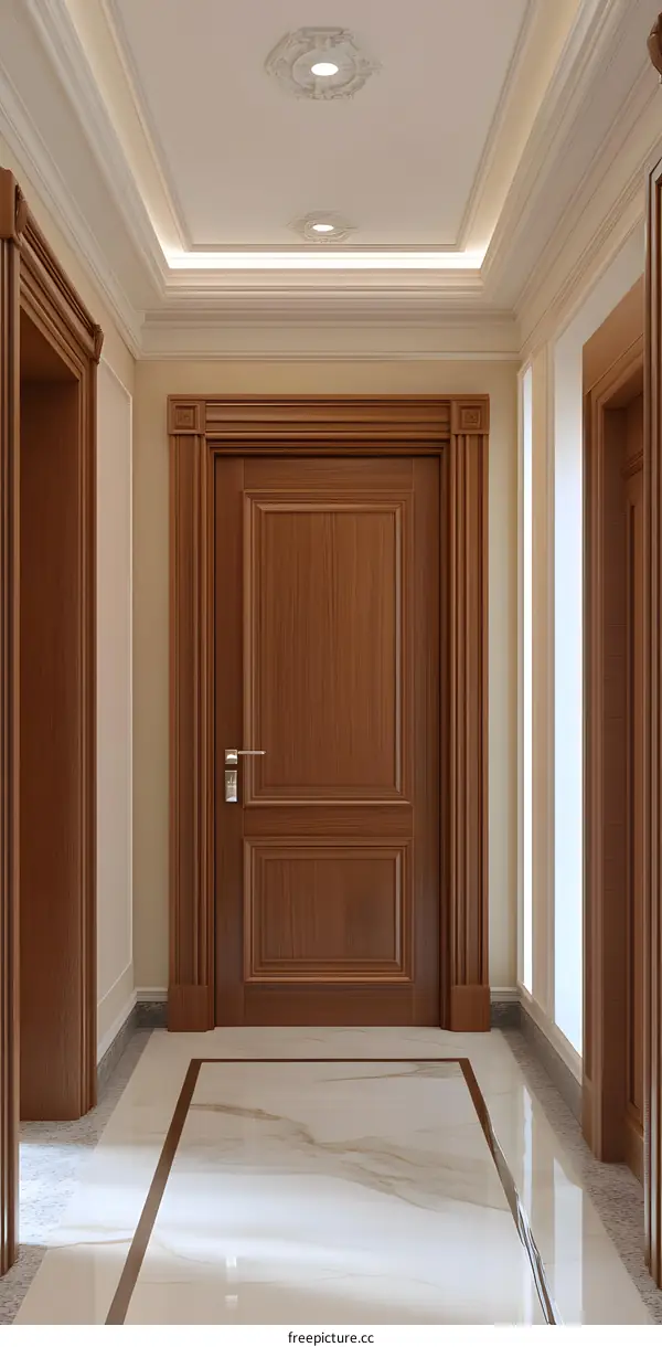 Interior Design of a Modern Hallway with Wooden Doors