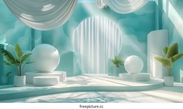 Minimalist Teal Display Podium with Sunbeams