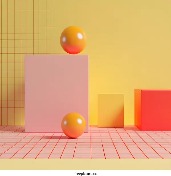 Abstract Geometric Shapes Minimalist Background Yellow Red Pink