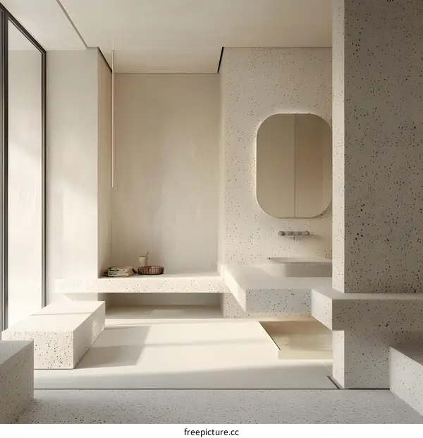 Minimalist Bathroom Design with Terrazzo and Wooden Accents