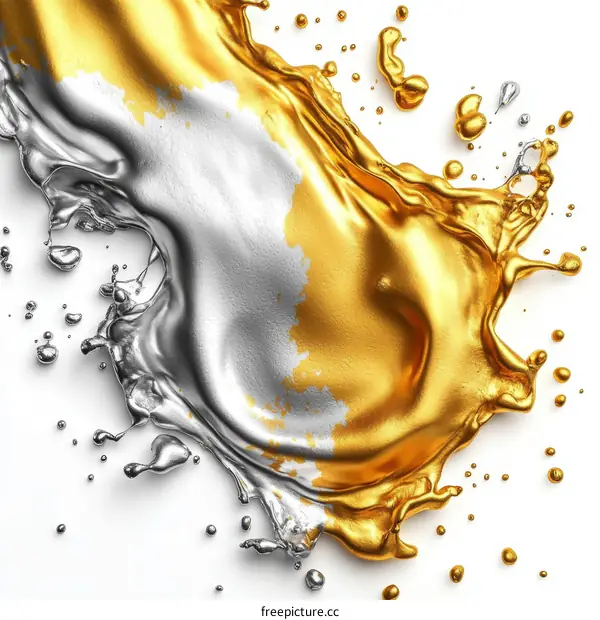 Abstract Splashes of Gold and Silver Liquid Art