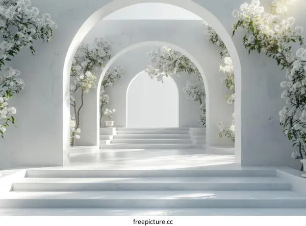 Elegant White Archway with Blossoms