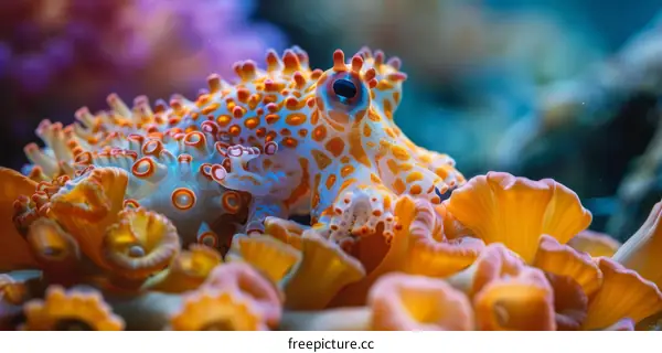 Colorful Octopus on Orange and White Corals