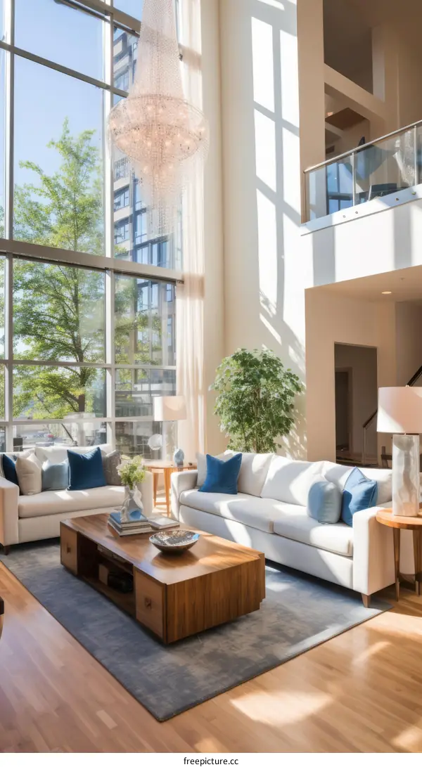 Bright and Airy Living Room With High Ceilings and Large Windows