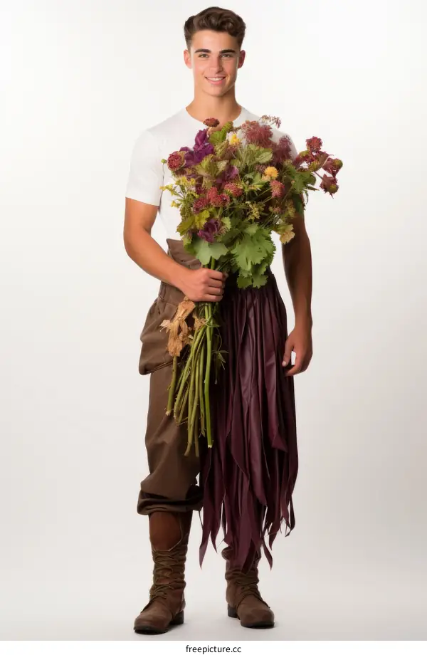 Man with bouquet of flowers