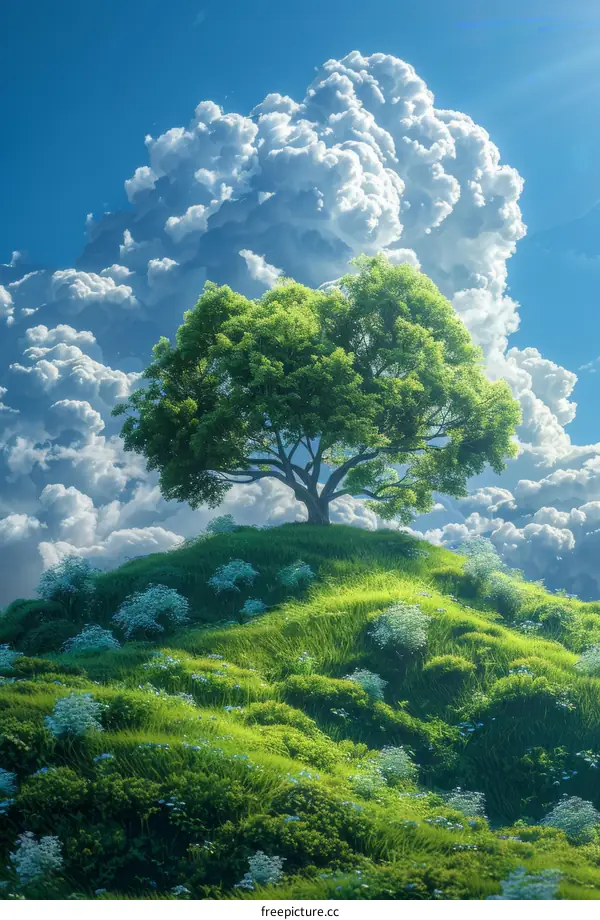 Tree in a Vast Grassland Under the Vast Sky