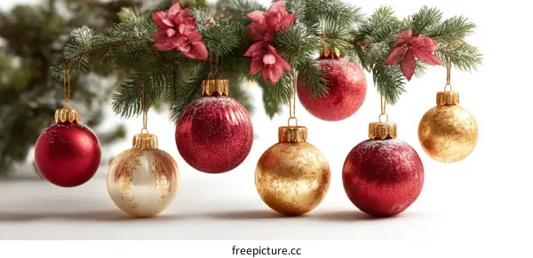 Christmas Ornaments Hanging on a Branch